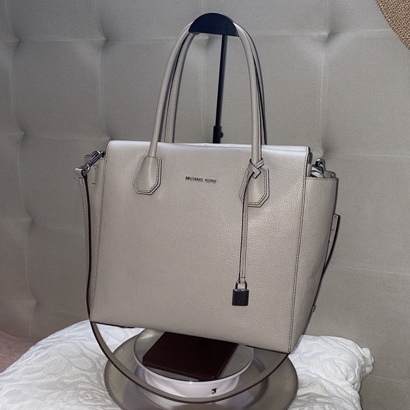 Michael Kors Studio Mercer Large Satchel Tote CINDER Leather Gray